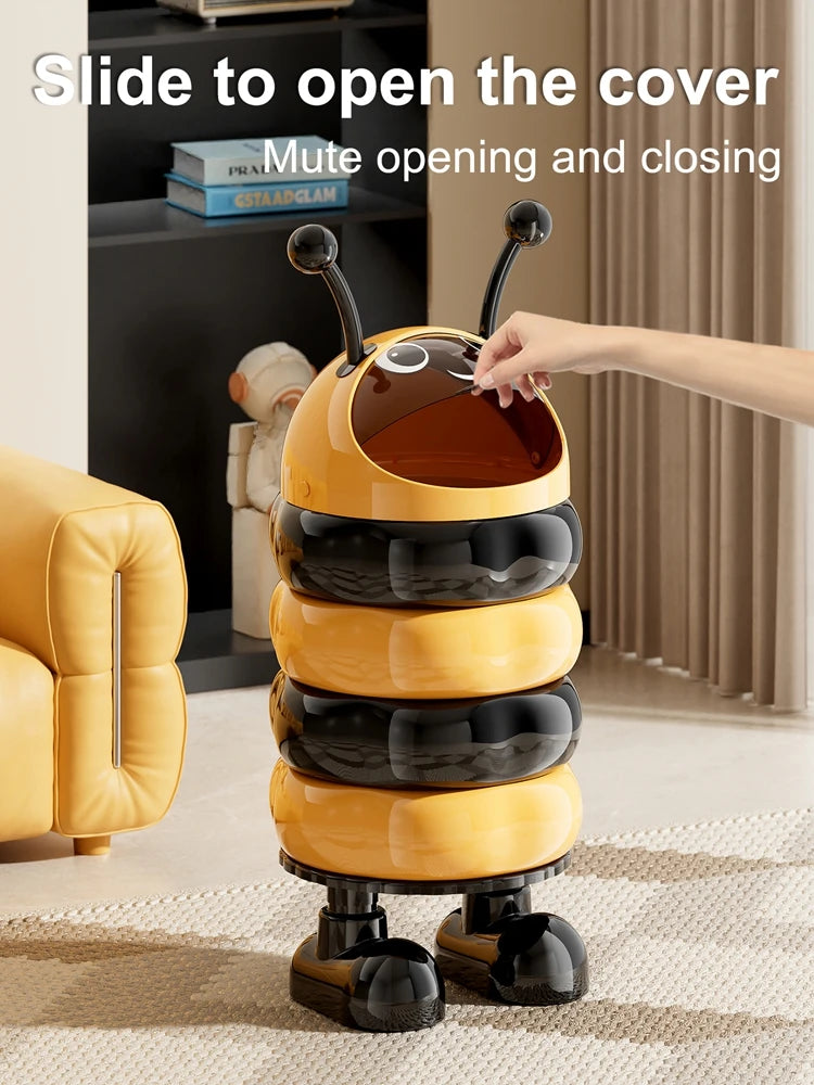 1pc Wastepaper basket, tall-legged bin, charming bee design, no-bend-over feature, large capacity with lid