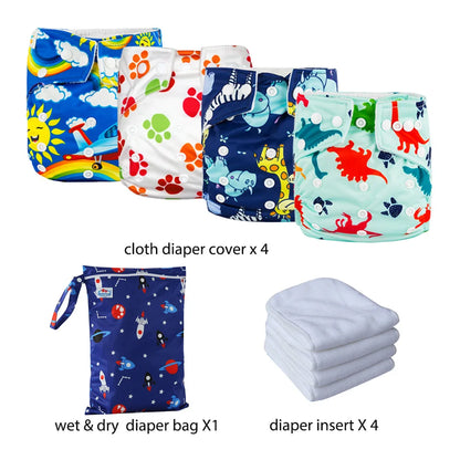 Babyland New Waterproof Baby Cloth Diaper Kit with Inserts & Wet Bags | Economical Washable Nappy System (0-36 Months)