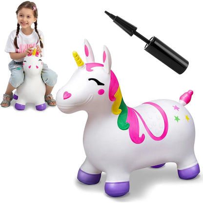 JOYFY Kids Bouncy Unicorn Horse Ride on Toys Bouncer Bouncing Animal Hopper Inflatable