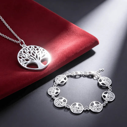 Fine Custom Jewelry Sets 925 Sterling Silver Pretty Tree of LifetNecklaces Bracelet for Women Fashion Party Wedding Gift
