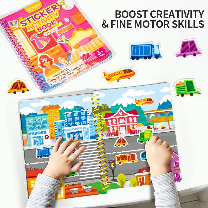 Children Reusable Jelly Sticker Book Creative Multi-Theme Cartoon Stickers Portable DIY Montessori Book Sticker Toy for Kids
