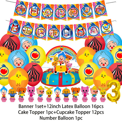 Cartoon Pliming Plims Theme Kids Birthday Party Decoration Background Supplies Balloon Set Cake Toppers Banner Backdrop Kid Gift