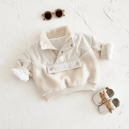 Boys Girls Baby Cotton Coat Lamb Wool Winter Thicken Half-Zip Fleece Jacket Solid 0-3Y Toddler