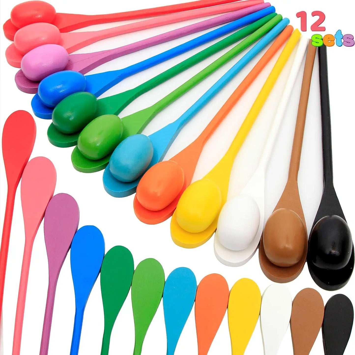6/12pcs Egg Spoon Race Game Sets Wooden Balance Relay Games for Kids Kindergarten Outdoor Lawn Yard Sport Activity Prop Toys