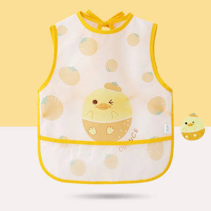 Baby Bib Waterproof Anti-soiling Apron Cartoon Printing Sleeveless Light Weight Boys Girls with Pocket Mutifunction Use