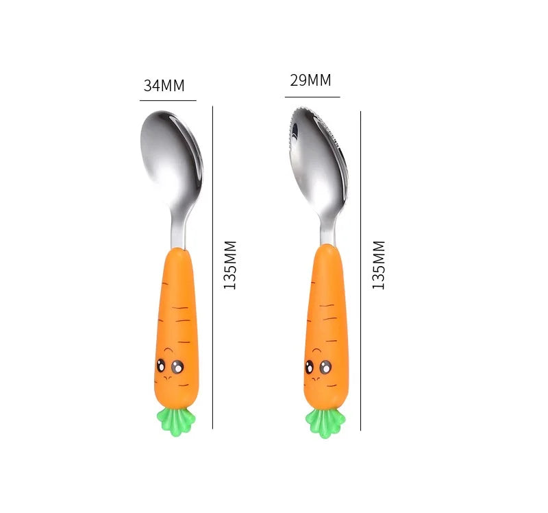 Baby Gadgets Tableware Set Children Utensil Stainless Steel Toddler Dinnerware Cutlery Cartoon Infant Food Feeding Spoon Fork