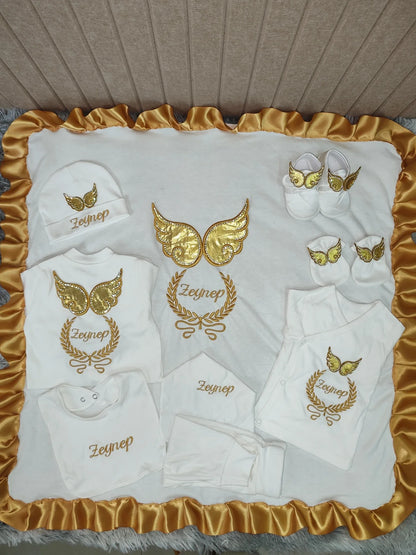 10pcs Wings Outfits Any Name Personalized Laurel Tree Embroidery Gift Baby Pajamas Hat Welcome Home Ceremonial dress