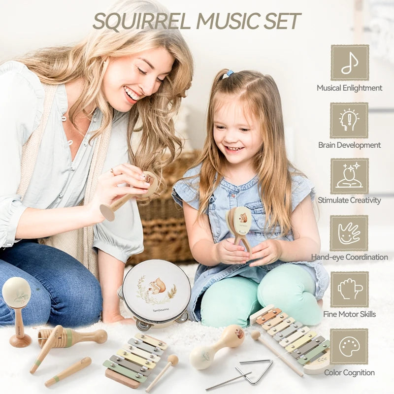 Wooden Montessori Musical Instruments for Baby, Xylophone, Rattle, Drum, Music Enlightenment, Educational Toys