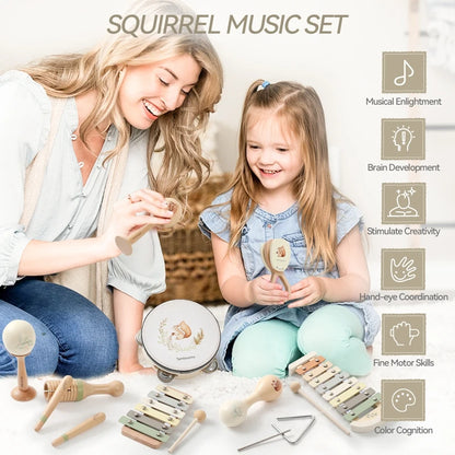 Wooden Montessori Musical Instruments for Baby, Xylophone, Rattle, Drum, Music Enlightenment, Educational Toys