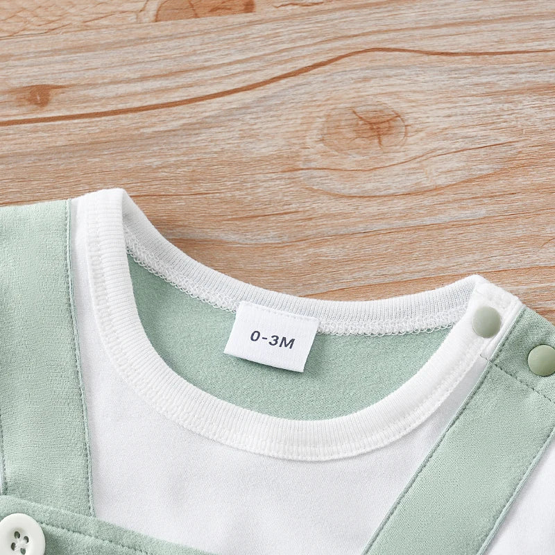 Newborn boys, girls and babies summer vacation 2 pieces braces, Dad, Mom and I, short-sleeved round-neck jumpsuit
