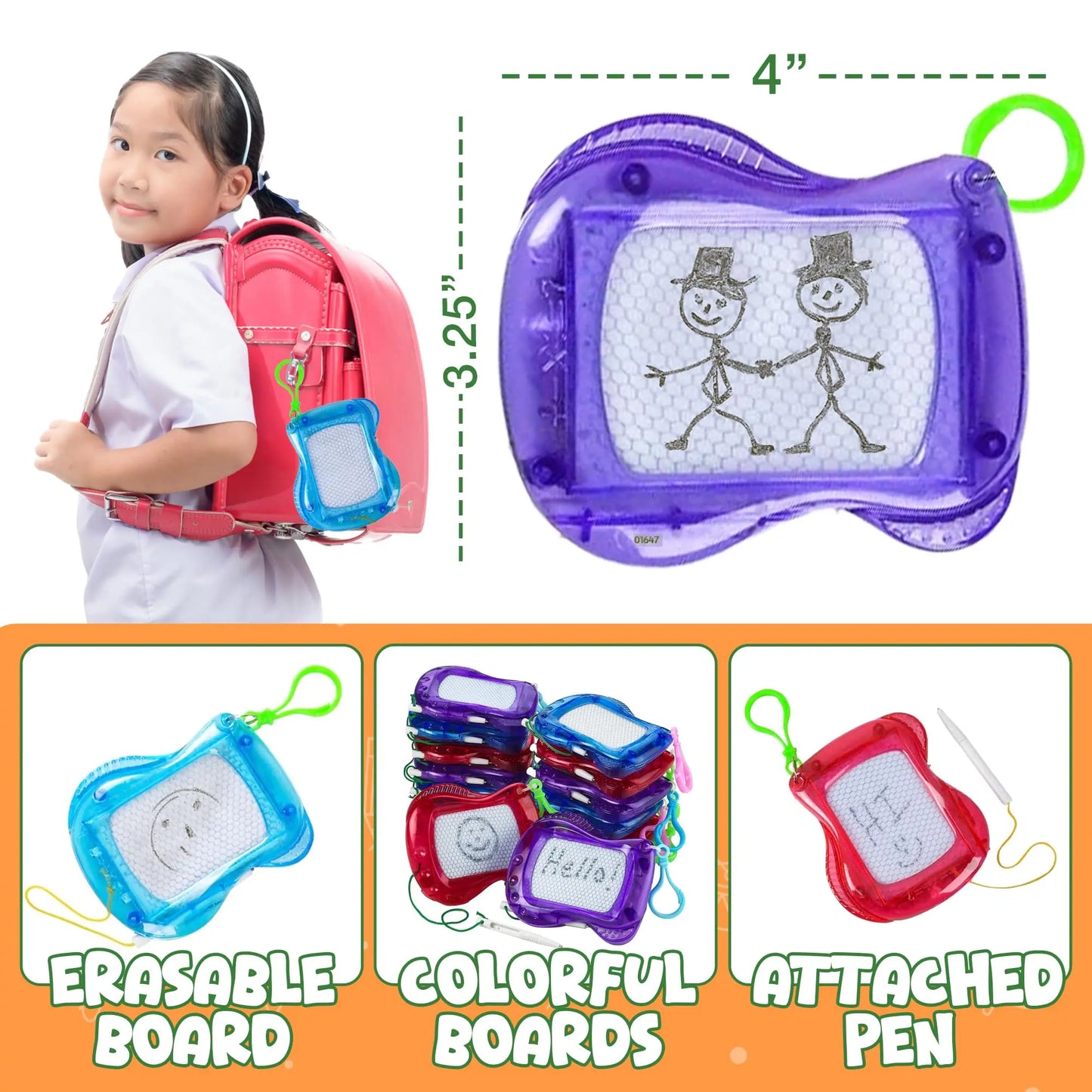 2-60 pcs Mini Magnetic Drawing Board for Kids  Backpack Keychain Clip Drawing Boards, Erasable Doodle Sketch Writing Pad