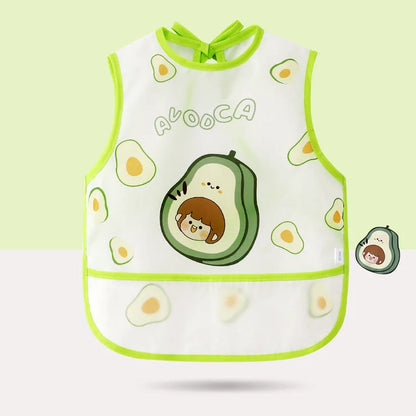 Baby Bib Waterproof Anti-soiling Apron Cartoon Printing Sleeveless Light Weight Boys Girls with Pocket Mutifunction Use