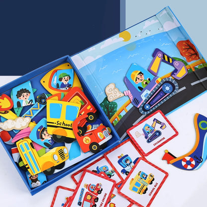 Magnetic Dress-Up Puzzle Toy, Educational Travel Game with Character and Scene Sets for Kids Ages 3–6