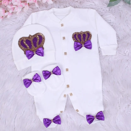 Baby Prince Welcome Home 3pcs Crown Layette Hospital Exit Newborn Outfits Swaddle Set Hello World I'm new Cotton