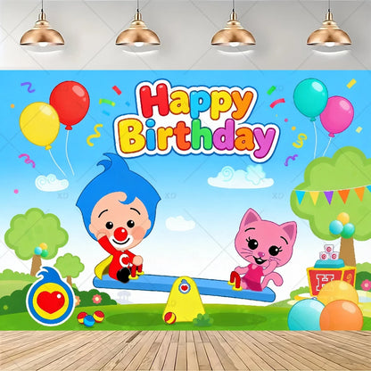 Cartoon Pliming Plims Theme Kids Birthday Party Decoration Background Supplies Balloon Set Cake Toppers Banner Backdrop Kid Gift