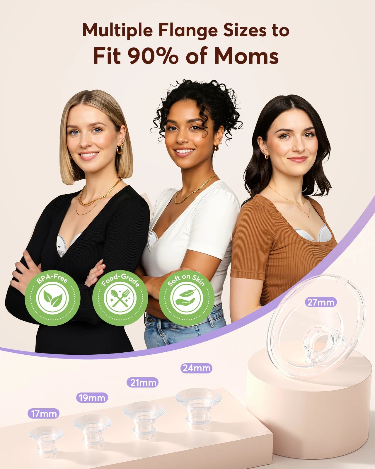 Hands Free Breast Pump K9 Wearable Breast Pump Electirc Portable with 4 Modes & 12 Levels, Max 325mmHg Strong Suction 17/19/21/24/27mm Flange Inserts Wearable Breastfeeding Pump, 2 Pack