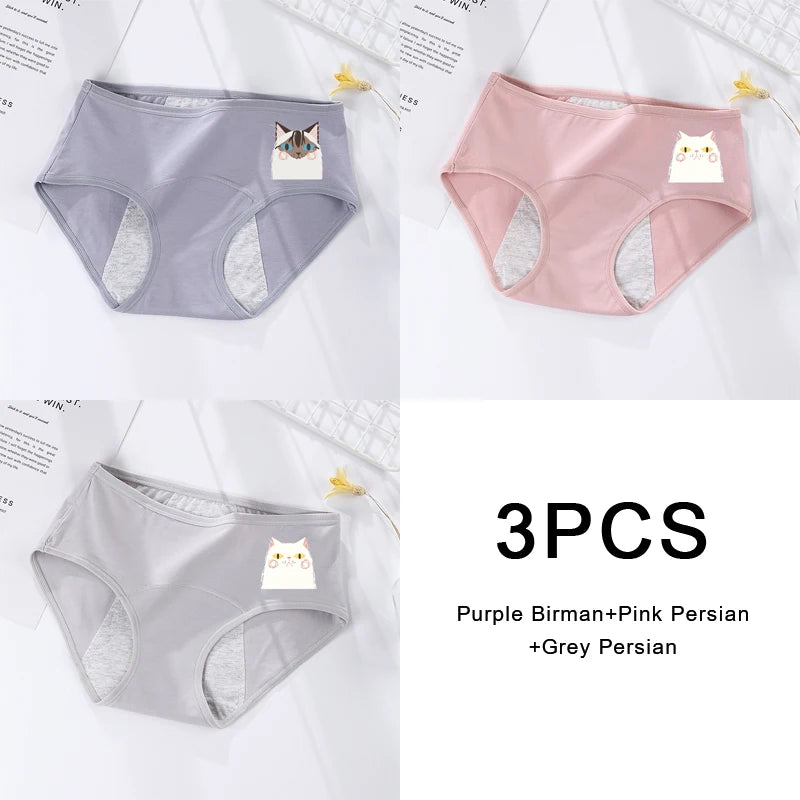 3PCS/set Women's menstrual briefs large flow postpartum water absorption leakproof pure cotton
