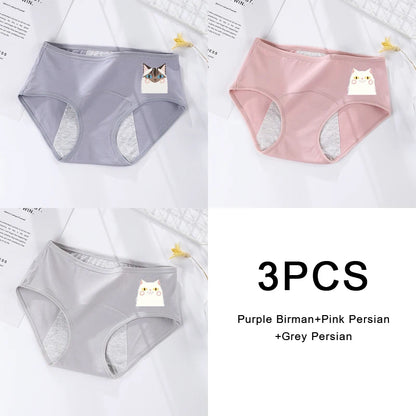 3PCS/set Women's menstrual briefs large flow postpartum water absorption leakproof pure cotton