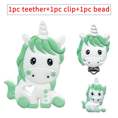 3pcs/set Silicone Cartoon Animal Figure Teether Beads and Clips Baby Teether Pacifier Chain Accessories Teething Jewelry Toys