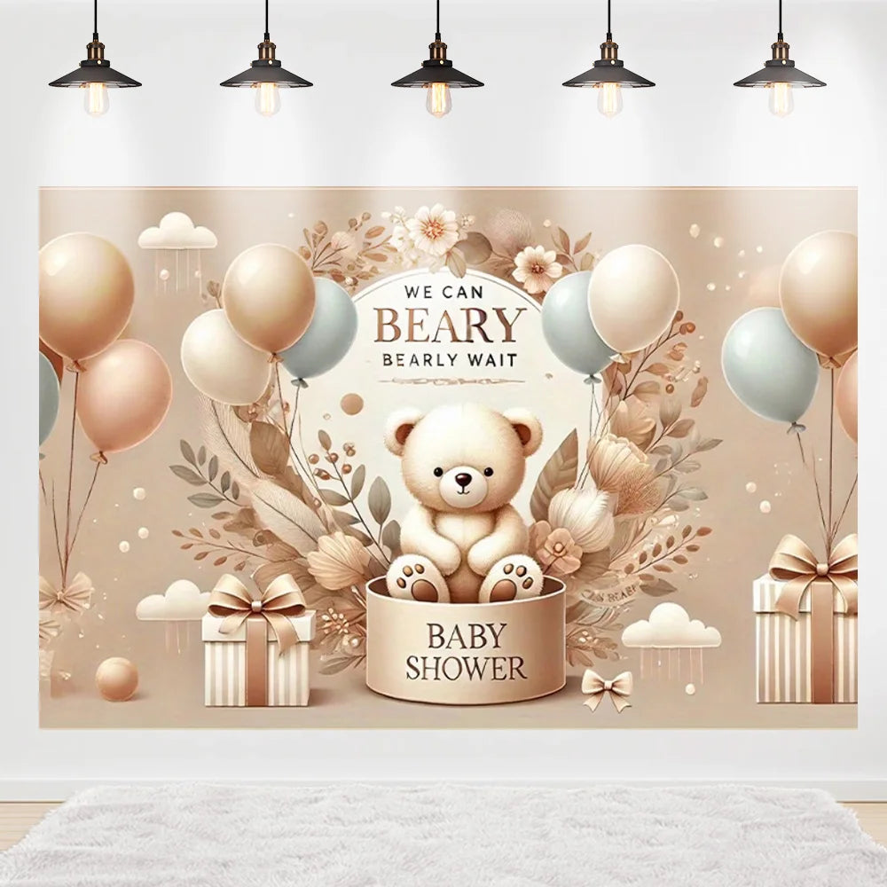 Welcome Baby Shower Newborn Background Decoration Girl Boy Birthday Party Backdrop Supplies Balloon Teddy Bear Photographic Prop