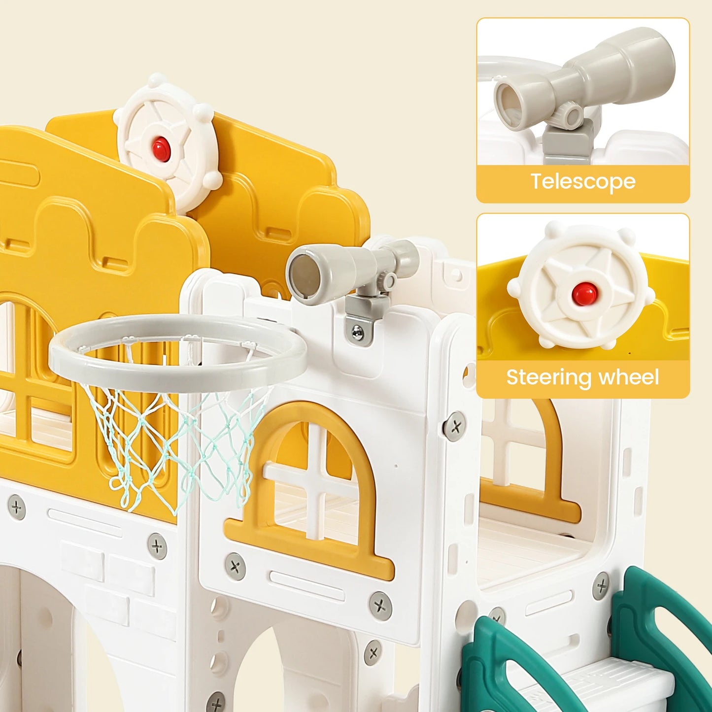 8 in 1 Toddler Slide Indoor Playground, Indoor Slide Toddler Playset for Toddlers  Kids Outdoor Playground with Basketball Hoop,