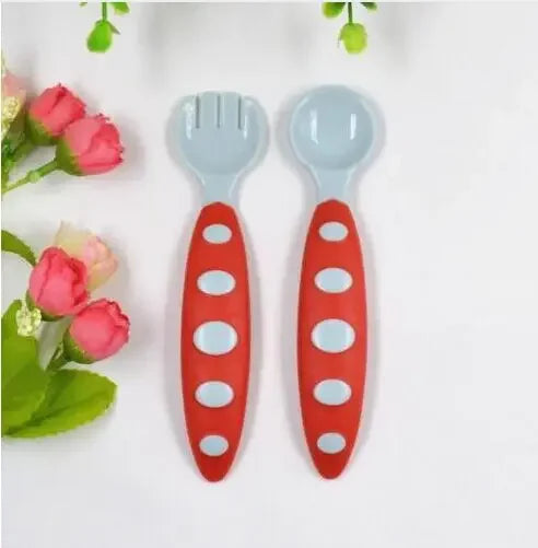 2pc Baby Spoon Fork Set Children Tableware Children Utensil Safety Tableware Infant Solid Feeding Flatware for Baby Feeding Bowl