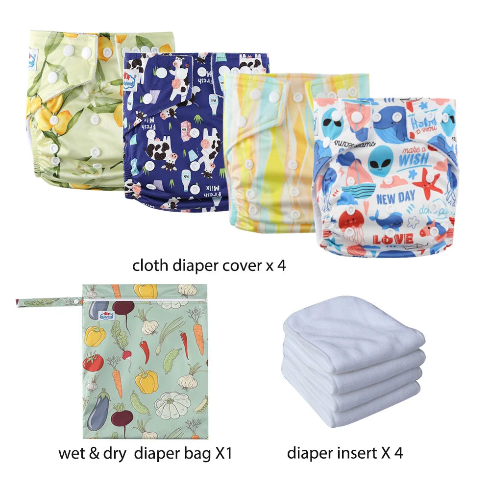 Babyland New Waterproof Baby Cloth Diaper Kit with Inserts & Wet Bags | Economical Washable Nappy System (0-36 Months)