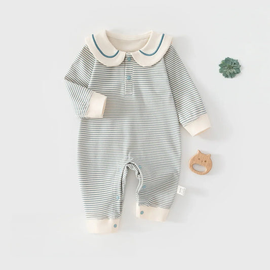 Spring Cotton Newborn Jumpsuit Baby Bodysuits and One-pieces 0-24M Boys Girls Sailor Collar Stripe Soft Romper