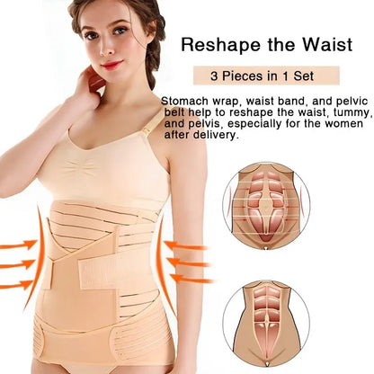 Postpartum Body Shaping Belt Set Women Tummy Control Three Comfortable Soft Breathable Trainer Recovery Body Shaper