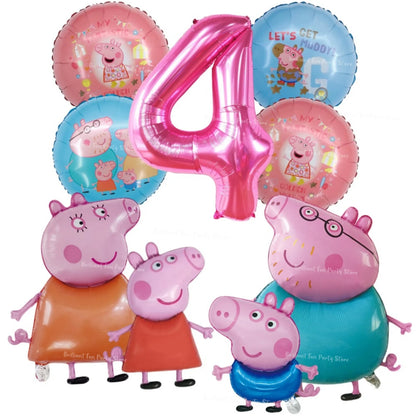9pcs Peppa Pig Foil Balloon Set Pink Numbers Birthday Party Decoration Cartoon Family Balloons for Children's Events Baby Gifts