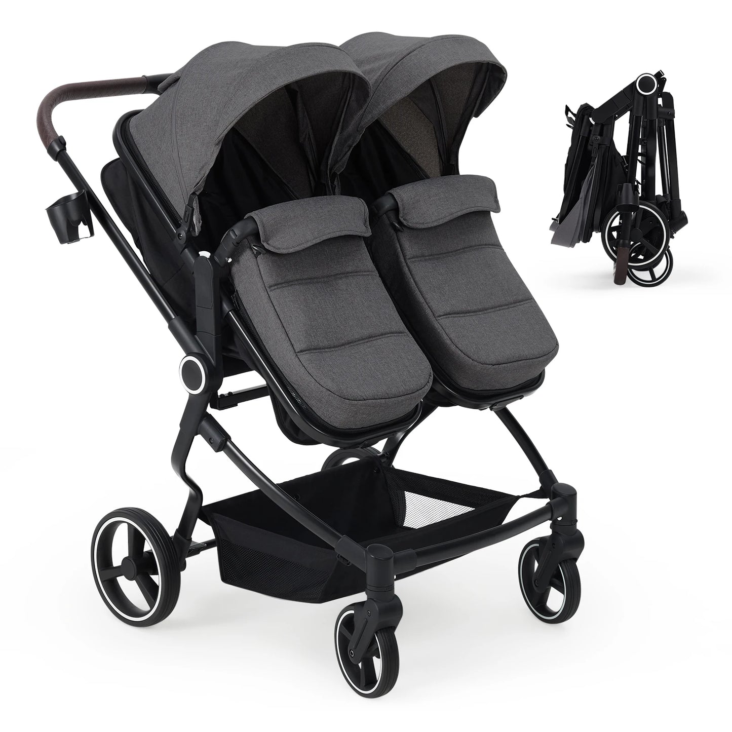 Double Stroller for Newborn and Toddler, Lightweight Tandem with Compact Fold and Adjustable Recline