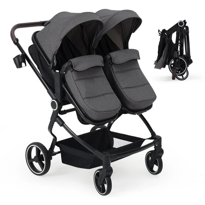 Double Stroller for Newborn and Toddler, Lightweight Tandem with Compact Fold and Adjustable Recline