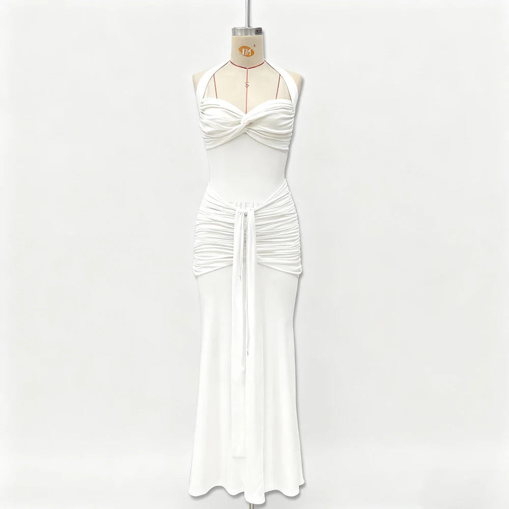 Fairy Maternity Photoshoot Halter Maxi Dress Backless Draped Gown Sleeveless Ruched Pregnancy Outfit Baby Shower Photo Clothes