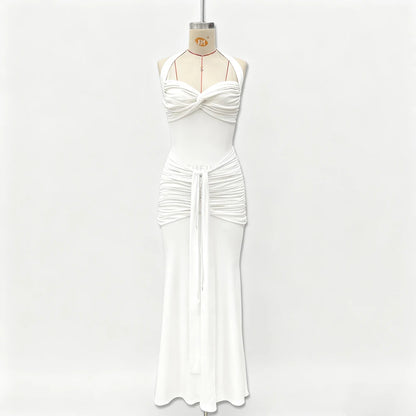 Fairy Maternity Photoshoot Halter Maxi Dress Backless Draped Gown Sleeveless Ruched Pregnancy Outfit Baby Shower Photo Clothes