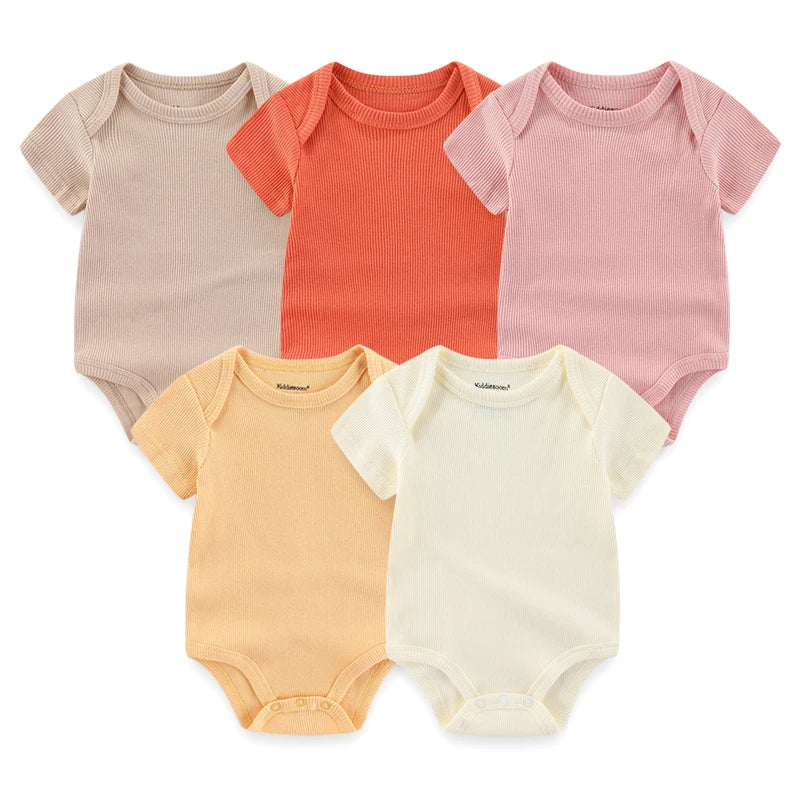 5-Piece Newborn Baby Bodysuit Set, Unisex Cotton Sleeveless Rompers with Cartoon and Solid Color Designs for Boys and Girls