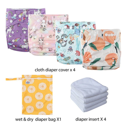 Babyland New Waterproof Baby Cloth Diaper Kit with Inserts & Wet Bags | Economical Washable Nappy System (0-36 Months)