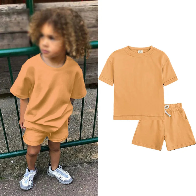 Summer Essential Tracksuit Children's Clothing Sets Suit For Girls Short Sleeve Top+Shorts Boys Costume Kids Outfits Sportswear