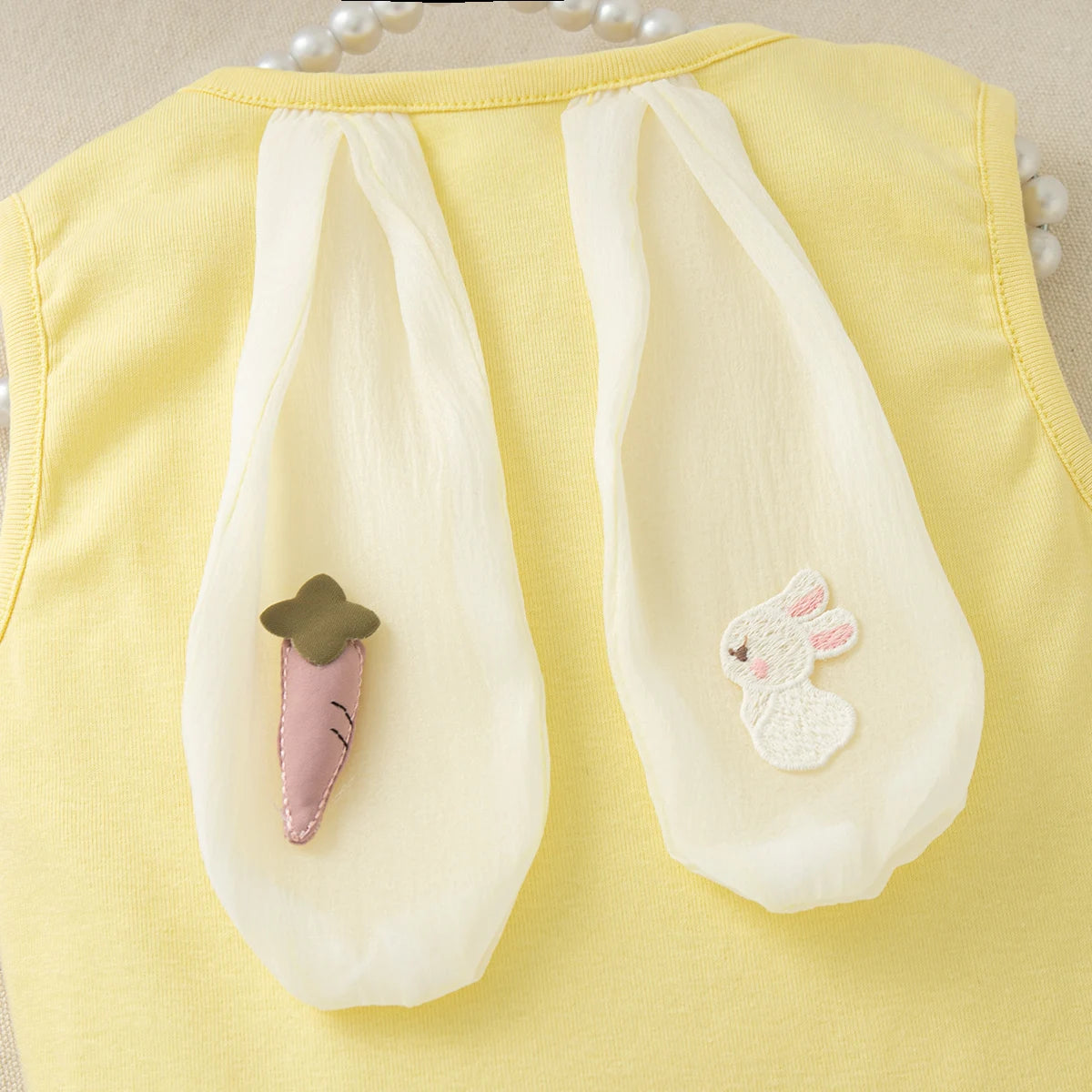 Baby Girl Set Cute Rabbit Ear Tops with Yellow Checker Shoulder Strap Shorts Suit 2 Piece Summer Casual Outdoor