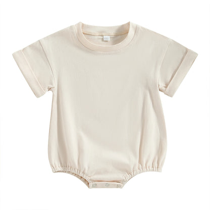 Baby Bodysuit Romper, Short Sleeve Solid Color Crewneck Pullover for Newborn Boys and Girls