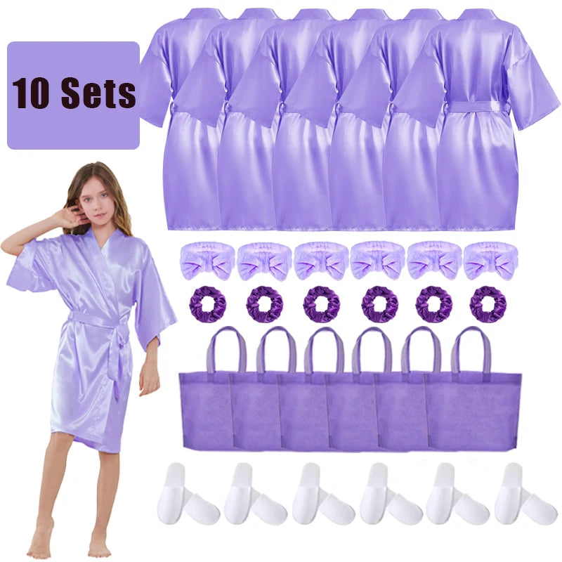 6-15Pcs Spa Party Robes for Girls Supplies Favors Kids Gowns Robe Soft Spa Headband Sleepover Birthday Party