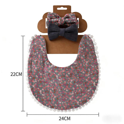 3Pcs/Set Cute Baby Girl Bibs Cotton Floral Infant Burp Cloth With Bow Headband Double Side Saliva Towel Newborn Accessories