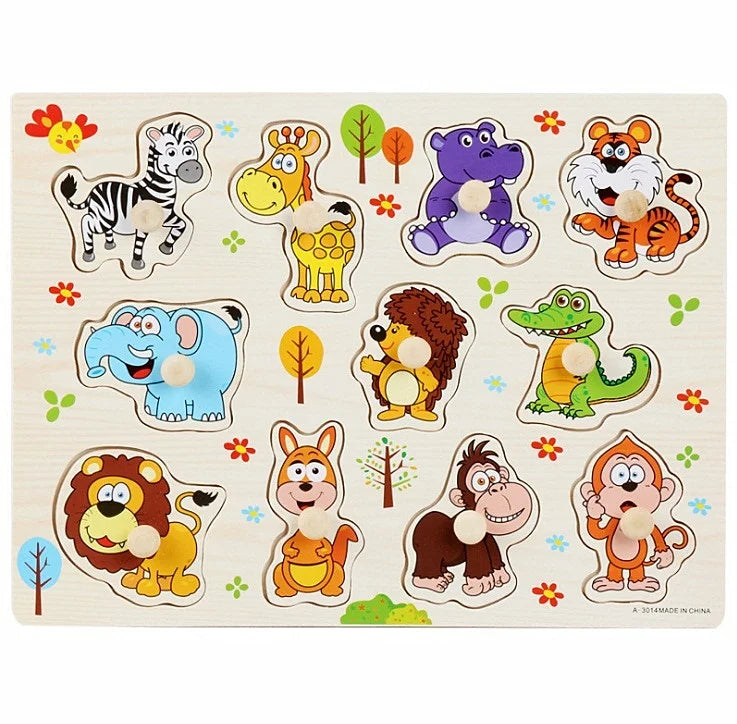 30cm Baby Toys Wooden Puzzle Hand Grab Board Educational Wood Puzzles for Kids Cartoon Animal Vehicle Child Gift