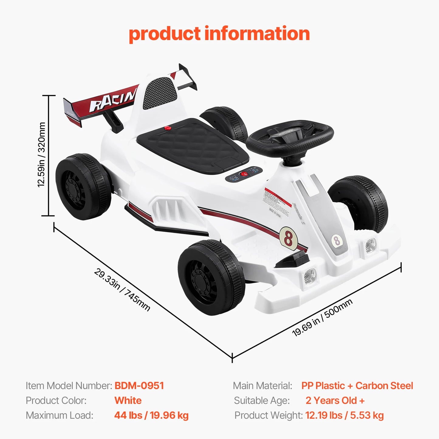 SucceBuy 6V 4.5Ah Electric Pedal Go Kart Portable Outdoor Racing Toys 20000 RPM Motor with LED Headlight&Horn for Kids Boy Gifts