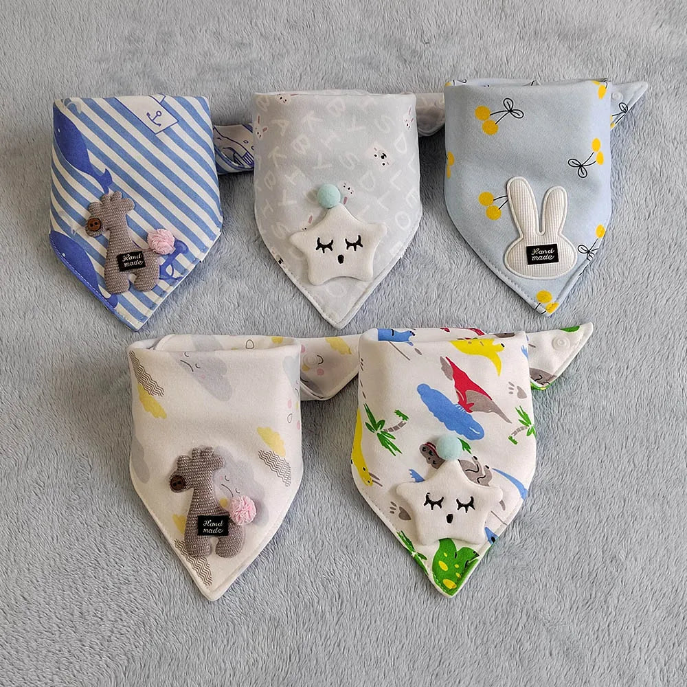 5Pcs/Set Newborn Baby Bibs Feeding Drool Bibs Cute Snap Button Soft Triangle Towel Cotton Baby Bibs
