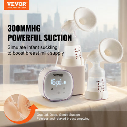 VEVOR Breast Pump Portable 2800mAH Rechargeable Double Electric Breast Pumps Anti-Backflow Breastfeeding Pump with LED Display