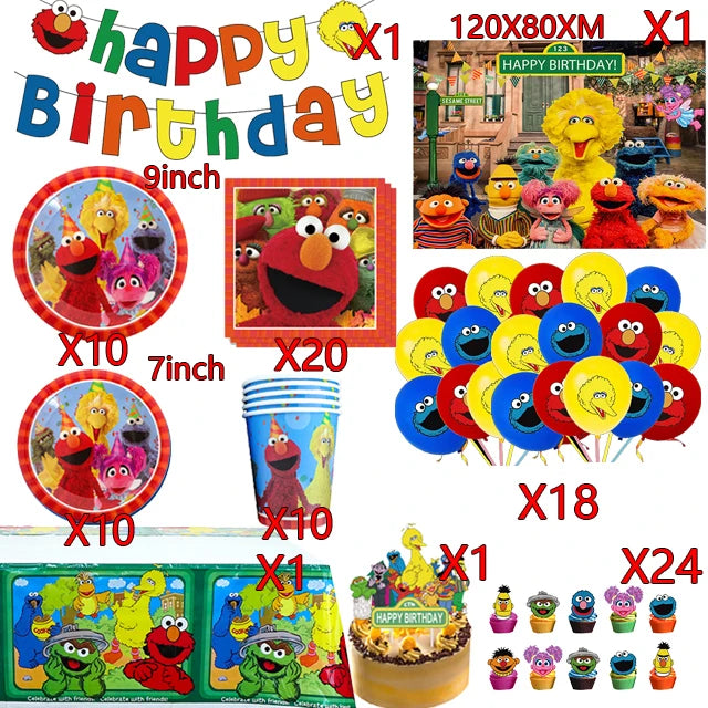 Cartoon Sesames Street Birthday Party Decorations Balloons Plate Cup Banner Tableware Set for Baby Shower Party Favors Kids Gift