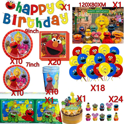 Cartoon Sesames Street Birthday Party Decorations Balloons Plate Cup Banner Tableware Set for Baby Shower Party Favors Kids Gift