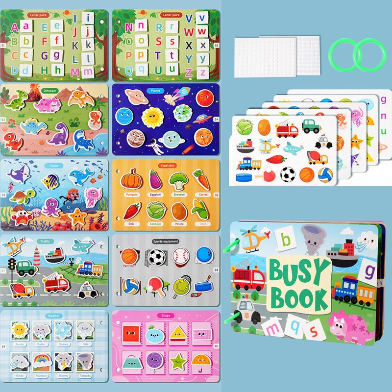 Interactive Book Enhancing Recognition Numbers, English Letters, Fruits, Animals Weather Reusable Stickers Activity Books