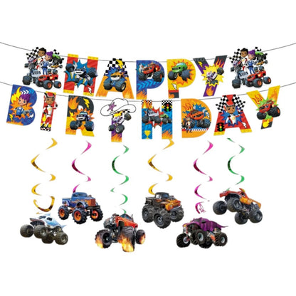 Blaze Monster Birthday Party Supplies Set Tablecloth Banner Cake Toppers Backdrop Balloons Machines Racing  Theme Decor for Kids