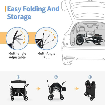 Hot salesTwin Child Stroller Wagon with Dual High Seats, 5-Point Safety Harnesses, and Adjustable Sunshade, Collapsible for Easy